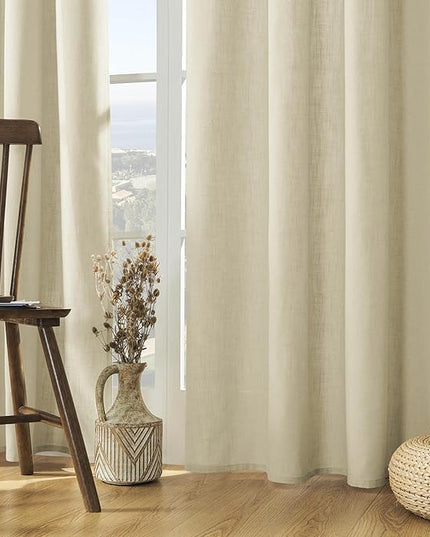 Joydeco Linen Curtains, 90 Inch Length, 2 Panels Set for Living Room, Light Filtering