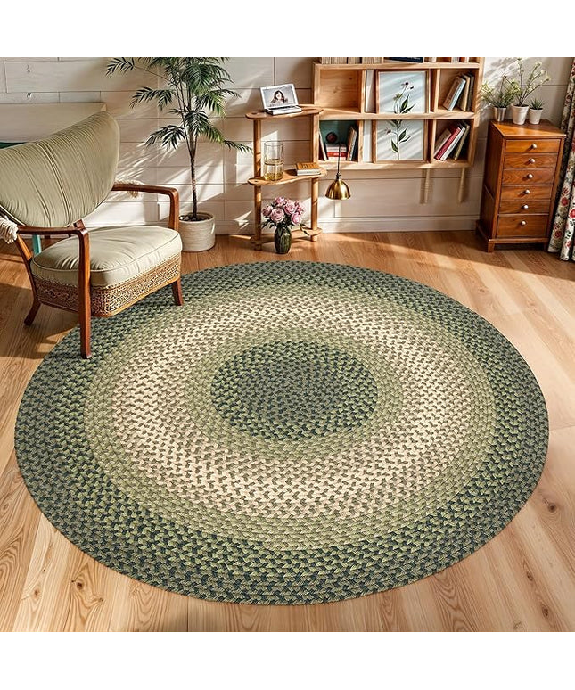 Tranquility TQ22 Green 6' x 6' Round - Braided Area Rug, Home Decor, Floor Mat or Bedroom Rug - Easy Care, Ideal for High Traffic Areas in Hallway and Living Room - Made in USA