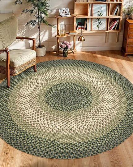 Tranquility TQ22 Green 8' x 8' Round - Braided Area Rug, Home Decor, Floor Mat or Bedroom Rug - Easy Care, Ideal for High Traffic Areas in Hallway and Living Room - Made in USA