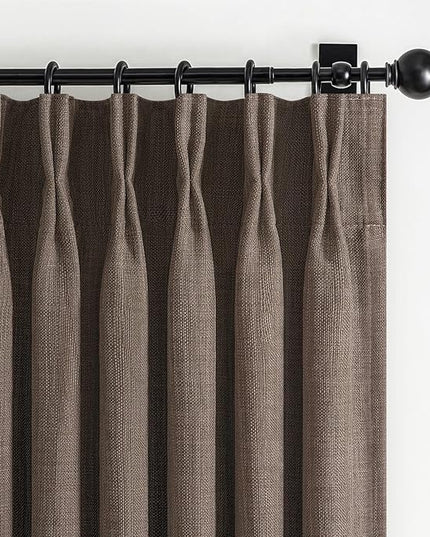 Blackout Dark Brown Bedroom Curtains 84 Inches Long 2 Panels Set, Memory Trained Pinch Pleated Dual Layer Linen Insulated Sound Dampening Modern Windows Curtain for Dining Room Darkening 7FT Length
