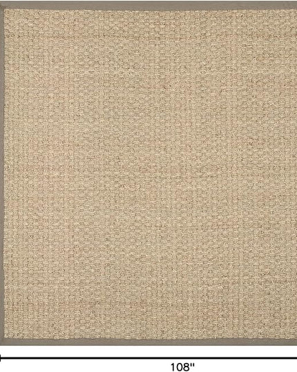 SAFAVIEH Area Rug 9' Square - Natural Fiber Collection - Natural & Grey, Seagrass, Basketweave Pattern with Border (NF114P)