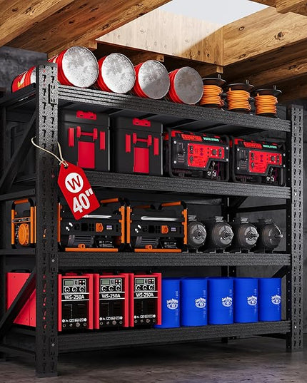 40”W Metal Storage Shelves, 20” Deep Heavy Duty Garage Shelving Units, 4 Tier Storage rack shelf, Steel Tall Industrial Shelving , Adjustable Standing Shelf for Warehouse / Shop 40"W x 20"D x 60"H