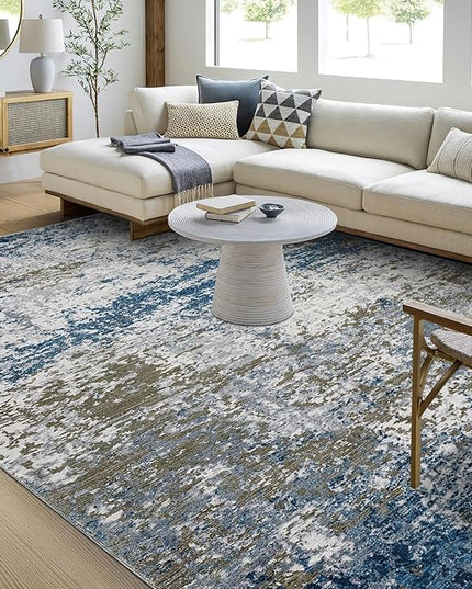 Modern Abstract Area Rug 3x5 Non Slip Non Shedding Rug Low Pile Stain Resistant for Bedroom Living Room,Navy