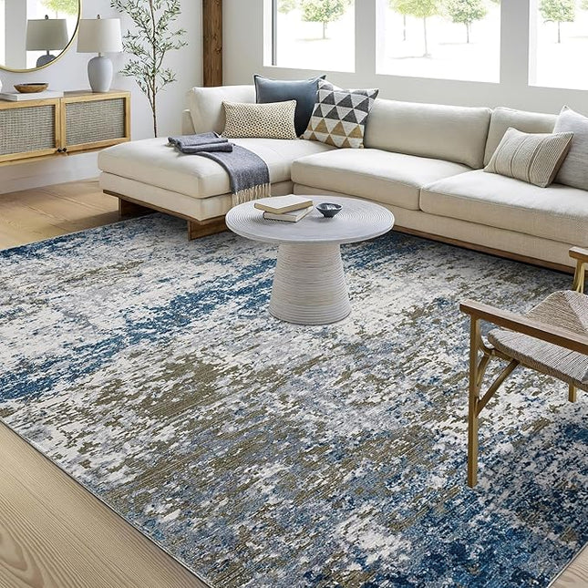 Modern Abstract Area Rug 3x5 Non Slip Non Shedding Rug Low Pile Stain Resistant for Bedroom Living Room,Navy