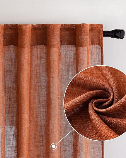 MIULEE Rust Curtains 90 Inch Length 2 Panels for Bedroom Living Room, Terracotta Soft Thick Linen Textured Window Drapes Semi Sheer Light Filtering Back Tab Rod Pocket Burlap Look Fall Decor