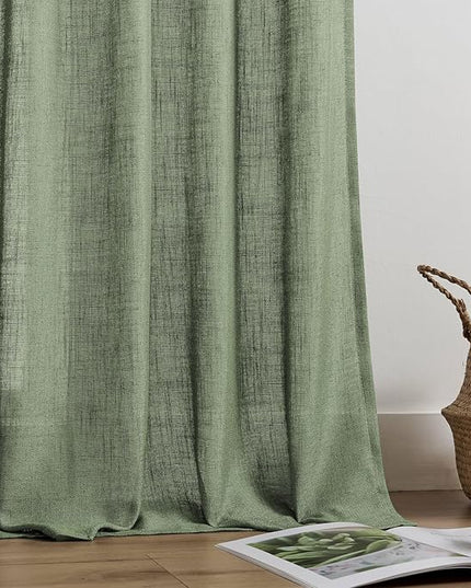 Joydeco Linen Curtains 72 Inch Length 2 Panel Sets,Light Filtering Curtains for Bedroom 52 Inch Wide Living Room Drapes with Back Tabs & Rod Pockets (W52 x L72 Inch, Loden)