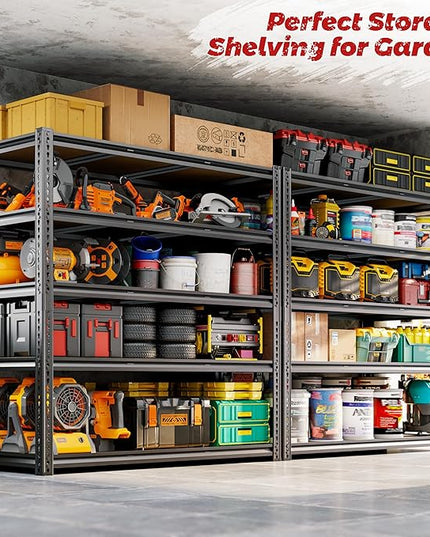 48"W Garage Shelving, 3050LBS Storage Shelves heavy duty, 5 Tier Metal Shelving Unit Adjustable Garage Shelves Heavy Duty Shelving for Warehouse,Commercial, Kitchen, 48" W × 24" D × 72" H, Black，2PCS