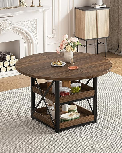 Round Dining Table with Storage for 4, Modern Kitchen Table for Small Space, Space Saving Dining Table for Dining Room, Apartment, or Breakfast Nook (Boxwood Color- Table Only)