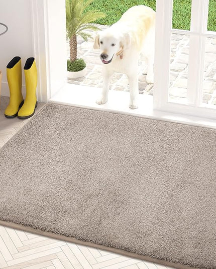 PURRUGS Dirt Trapping Door Mat 34" x 59", Non-Slip Machine Washable Entry Rug, Shoe Scraper, Dog Doormat, Super Absorbent Welcome Mat for Front & Back Door, Muddy Shoes & Paws, Taupe
