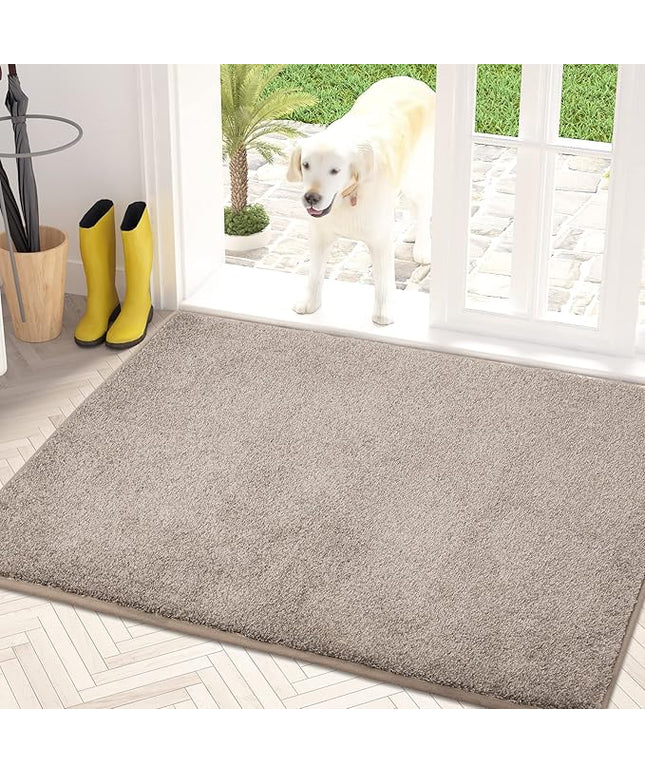 PURRUGS Dirt Trapping Door Mat 34" x 59", Non-Slip Machine Washable Entry Rug, Shoe Scraper, Dog Doormat, Super Absorbent Welcome Mat for Front & Back Door, Muddy Shoes & Paws, Taupe