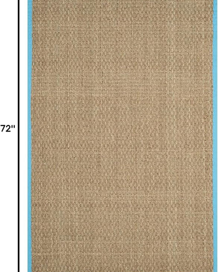 SAFAVIEH Area Rug 4x6 - Natural Fiber Collection - Natural & Turquoise, Seagrass, Basketweave Pattern with Border (NF114S)