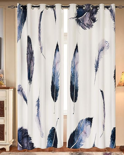 SUBRTEX Light Flitering Curtains 52Wx84L, Room Darkening Vibrant Floral Drapes, 50% Blackout, Semi Sheer Boho Farmhouse Curtains for Living Room, White
