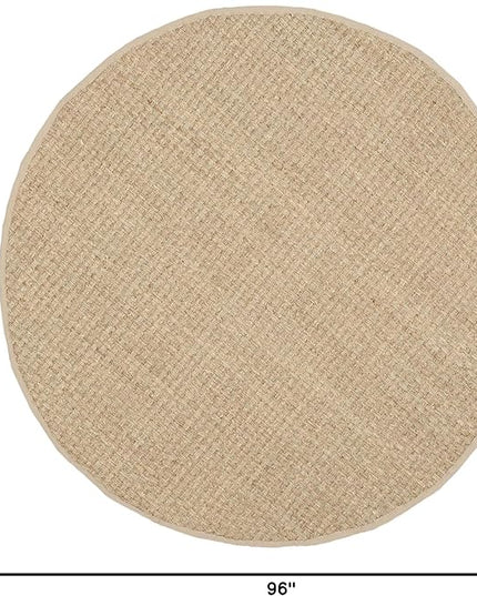 SAFAVIEH Area Rug 8' Round - Natural Fiber Collection - Natural & Beige, Seagrass, Basketweave Pattern with Border (NF114A)