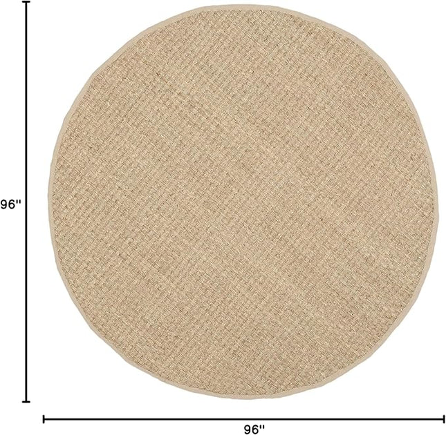 SAFAVIEH Area Rug 8' Round - Natural Fiber Collection - Natural & Beige, Seagrass, Basketweave Pattern with Border (NF114A)