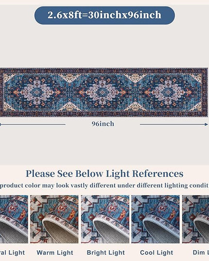 Ciicool Washable Runners Area Rug for Hallways, Ultra Soft 2'6 "x8' ft Boho Print Non-Slip Vintage Oriental Medallion Long Carpet for Kitchen Bedroom Laundry Bathroom