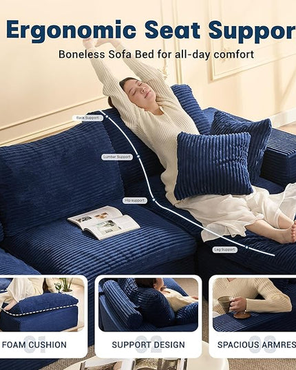 106.3” Sectional Couches for Living Room, Cloud Couch, Modular Sectional Sofa, Convertible Sofas Bed, Deep Seat Sofa, L Shaped Cozy Sofa Furniture Set, Corduroy, Blue