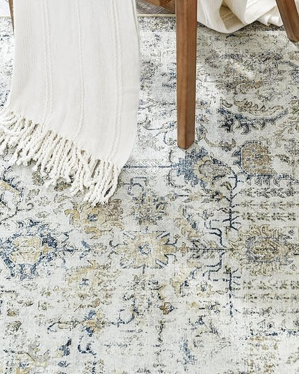 jinchan Kalen Area Rug 2x3 Washable Entryway Rug Vintage Doormat Indoor Entrance Lightweight Thin Retro Distressed Door Mat Floral Print Country Boho Non Slip Carpet for Bathroom Kitchen Bedroom Blue