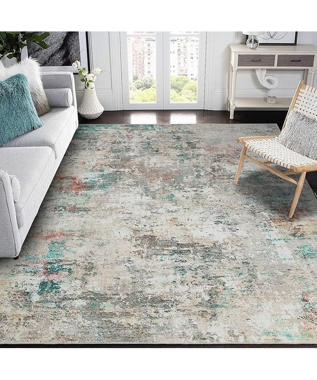 Modern Abstract Area Rug 10x13 Non Slip Non Shedding Rug Low Pile Stain Resistant for Bedroom Living Room,Colorful
