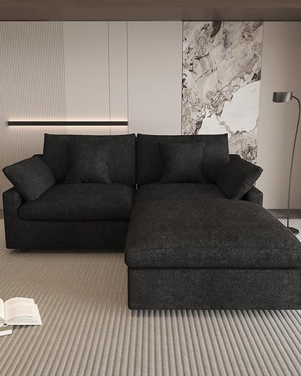 WJShome 83" Cloud Couch Sectional for Living Room, Down Filled Modular Sectional Sofa,L Shaped Sofas with Ottoman,Convertible Couch, Sofa Covers Washable&Replaceable,Black