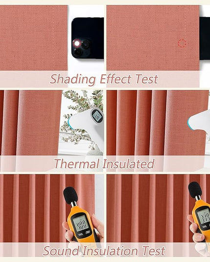 Guken 100% Blackout Curtains 84 Inch Length 2 Panels Set for Living Room Bedroom Back Tab Thermal Insulated Black Out Linen Drapes Room Darkening Coral,52x84
