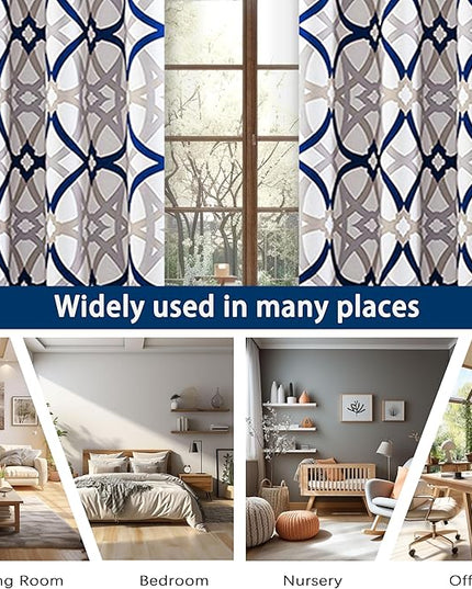 DriftAway Alexander 80% Blackout Curtains for Living Room 250GSM Pattern Match Thermal Insulated Room Darkening Geo Moroccan Mid Century Grommet Bedroom Drapes 2 Panels 52 Inch by 36 Inch Navy Gray