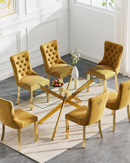 HomVent Rectangular Glass Dining Table Set for 6, Modern Tempered Glass Kitchen Table Set and Chairs, Rectangular Glass Dining Room Table Set for Kitchen