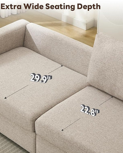 Tbfit Sectional Couch Loveseat, 79" Modern Comfy Sofa with Deep Seat, Removable Cover & Reversible Cushion, Khaki