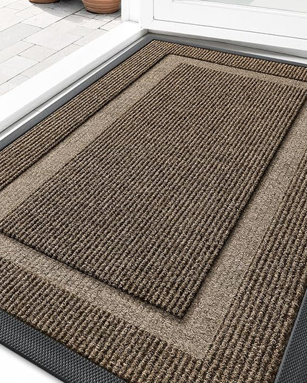 OLANLY Front Door Mat Indoor Outdoor Entrance, Waterproof All-Season, All-Weather Doormat, Sturdy Natural Rubber, Fade Resistant, Low Profile, Easy Clean Patio Porch Entryway Mat, 36x24, Brown