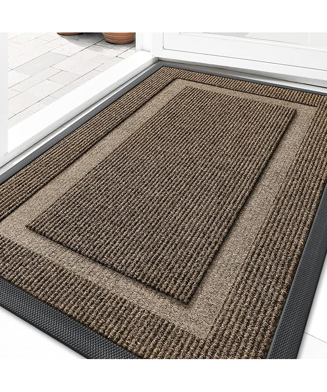 OLANLY Front Door Mat Indoor Outdoor Entrance, Waterproof All-Season, All-Weather Doormat, Sturdy Natural Rubber, Fade Resistant, Low Profile, Easy Clean Patio Porch Entryway Mat, 29.5x17, Brown