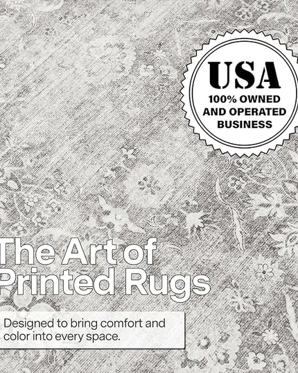 ReaLife Rugs Machine Washable Area Rug - Living Room Bedroom Bathroom Kitchen Entryway Office - Padded Low Pile Stain Resistant Premium - Boho Farmhouse Vintage - Noor - Silver Ivory 5' x 7'