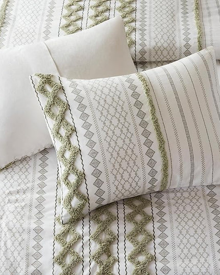 Ink+Ivy King Duvet Cover Set Boho Chenille Tufted Cotton Duvet Cover for King Size Bed, All Season King Size Bedding Cover, Matching Shams, Imani, King/Cal King Sage Green/Ivory 3 Piece