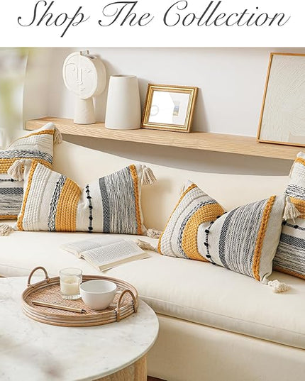 BlissBlush Decorative Lumbar Throw Pillow Cover 14x24 Boho Yellow Mustard Accent Cushion for Couch Sofa Farmhouse Pillowcase for Bedroom Living Room Home Décor Cover ONLY
