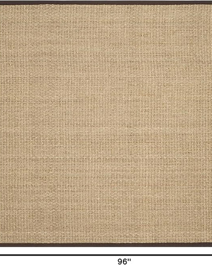 SAFAVIEH Area Rug 8' Square - Natural Fiber Collection - Natural & Dark Brown, Seagrass, Basketweave Pattern with Border (NF114K)
