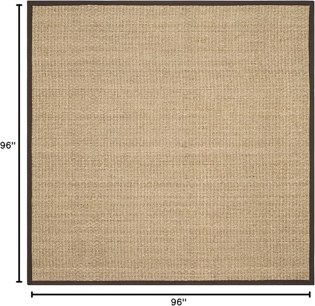 SAFAVIEH Area Rug 8' Square - Natural Fiber Collection - Natural & Dark Brown, Seagrass, Basketweave Pattern with Border (NF114K)