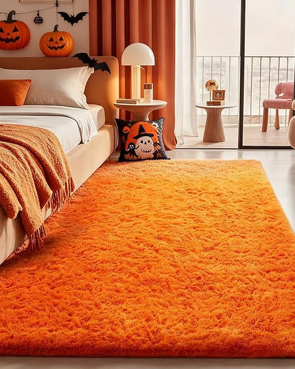 Ophanie Orange Fall Rugs for Bedroom Living Room, Fluffy Fuzzy Furry Carpet, Plush Soft Shaggy Bedside Indoor Floor 4x6 Area Rug for Kids Girls Boys Baby Teen Dorm Nursery Home Decor Aesthetic