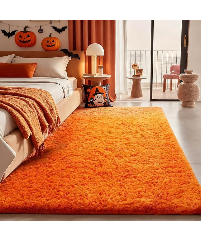 Ophanie Orange Fall Rugs for Bedroom Living Room, Fluffy Fuzzy Furry Carpet, Plush Soft Shaggy Bedside Indoor Floor 4x6 Area Rug for Kids Girls Boys Baby Teen Dorm Nursery Home Decor Aesthetic