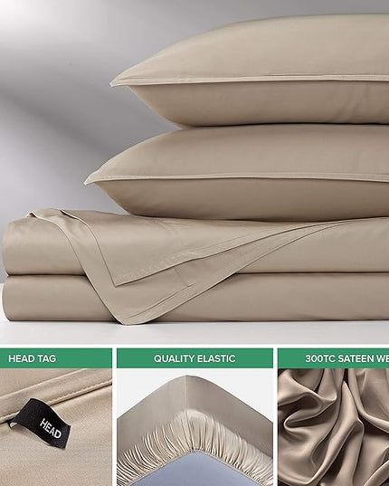 Pure Bamboo King Sheets, Genuine 100% Organic Viscose Derived from Bamboo Bed Sheet Set, Luxuriously Soft & Cooling, Double Stitching, 2 Year Quality Promise (King, Sand)