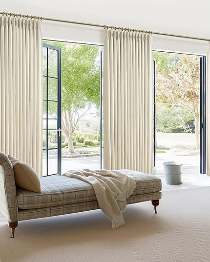 Blackout Thick Linen Double Layer Floor Length Curtains 105 Inches Long for Kids Room, Memory Trained Pinch Pleated Insulated Noise Blocking Ivory Modern Window Curtain & Drapes Panels of 2 Viral Burg