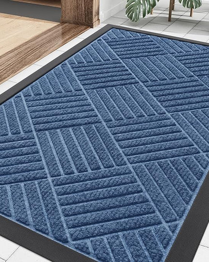 Smiry Front Door Mat Outside Entrance, Heavy Duty Outdoor Indoor Natural Rubber Doormat, Non Slip, Trap Dirt and Moisture, Easy Clean, Low Profile Patio Porch Entryway Mat, 29.5x17, Blue