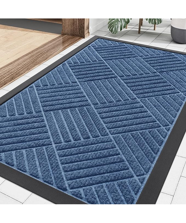 Smiry Front Door Mat Outside Entrance, Heavy Duty Outdoor Indoor Natural Rubber Doormat, Non Slip, Trap Dirt and Moisture, Easy Clean, Low Profile Patio Porch Entryway Mat, 29.5x17, Blue