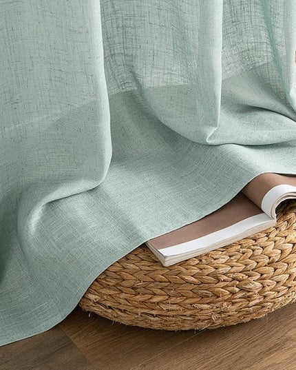 MIULEE Sea Green Linen Curtains 84 Inch Length for Bedroom Living Room, Soft Thick Linen Textured Window Drapes Semi Sheer Light Filtering Back Tab Rod Pocket Burlap Look, 2 Panels, 37x84 Inches