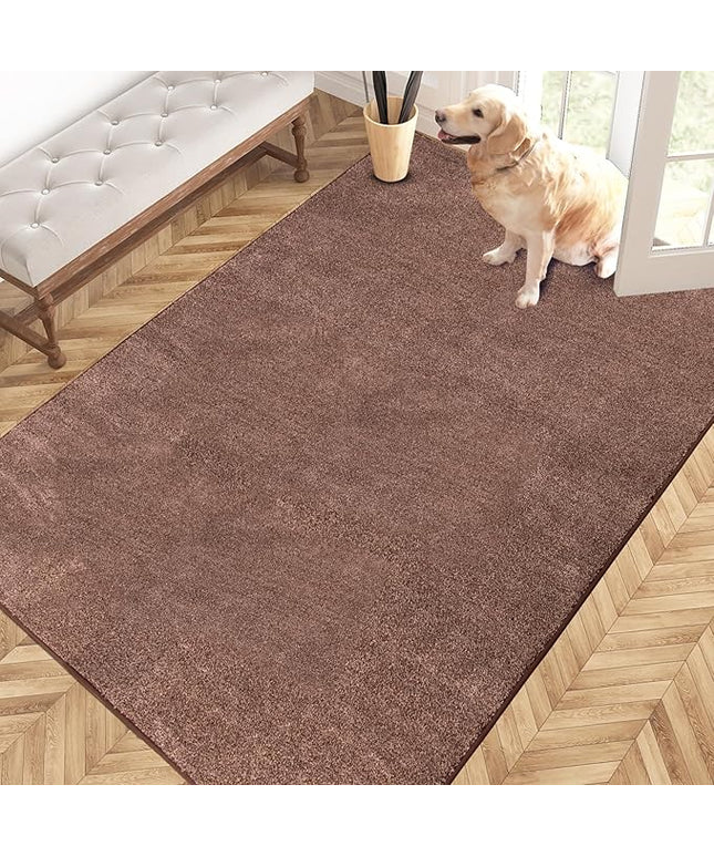 PURRUGS Easy Care Area Rug 4ft x 6ft, Non-Slip Machine Washable Entryway Rug, Dog Door Mat, Stain Resistant Accent Rug for Hallway, Living Room, Bedroom and Mudroom, Brown-Light Cream