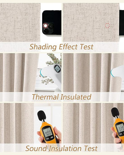 Guken Oatmeal Linen Blackout Curtains 72 Inch Length 2 Panels Set for Living Room Bedroom Back Tab Thermal Insulated 100% Black Out Linen Drapes Room Darkening Window Curtains 72 Inches Long