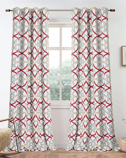 DriftAway Alexander 80% Blackout Curtains for Living Room 250GSM Pattern Match Thermal Insulated Room Darkening Geo Moroccan Mid Century Grommet Bedroom Drapes 2 Panels 52 Inch by 102 Inch Red Gray