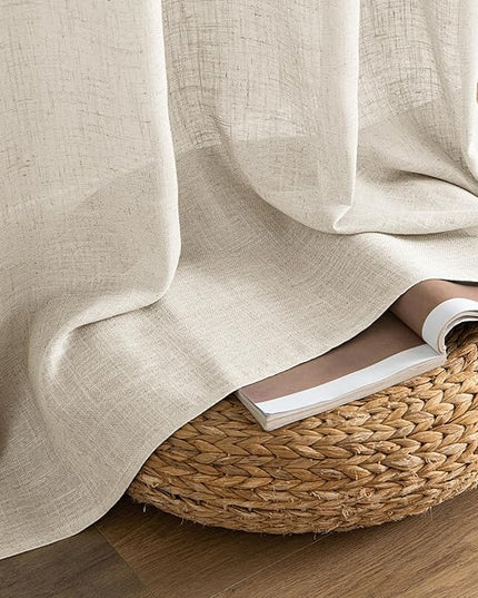 MIULEE Cream Linen Curtains 63 Inch Length 2 Panels for Bedroom Living Room, Soft Linen Textured Window Drapes Semi Sheer Light Filtering Back Tab Rod Pocket Farmhouse Modern Burlap Look Decor