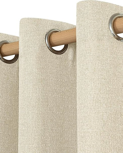 LAMIT Natural Beige Linen Curtains for Bedroom, 63 inches Grommet Thermal Insulated Thick Burlap Farmhouse Neutral Curtains Noise Reducing Light Filtering Drapes for Living Room, 2 Panels, W38 x L63