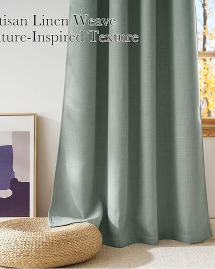 NICETOWN Faux Linen Sage Green Blackout Curtains 84 inches Long for Living Room - Privacy Panels for Bedroom, Modern Farmhouse Style Easy Care Grommet Top, 2 Panels, W52 by L84
