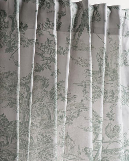 Maison d' Hermine Curtains for living room 100% Cotton 124 inch length One Panel Light Filtering Toile Curtains for Bedroom Windows with rod and loop Pockets (The Miller Antique Green, 50"W x 124"L)