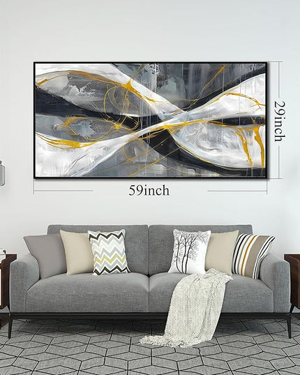Ouzzlie Abstract Wall Art Grey Wall Decor for Living Room Large Canvas Art Picture Gold Artwork 29" x 59"