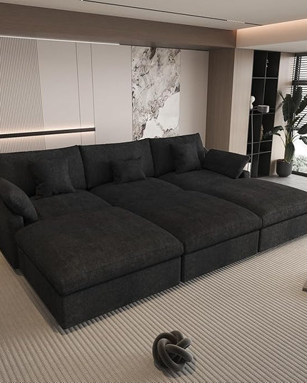 Could Couch Modular Sectional Sofa with Ottoman,Down Filled 120inch U Shaped Couch,Convertible Sofa Bed Living Room Set,6 Seat Sleeper Couched Bed, Cover Washable and Replaceable,Black